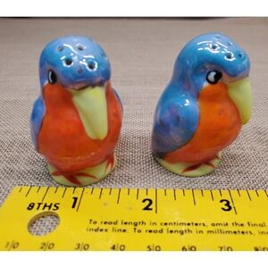 Lusterware Blue And Orange Bird Salt & Pepper Set‎
